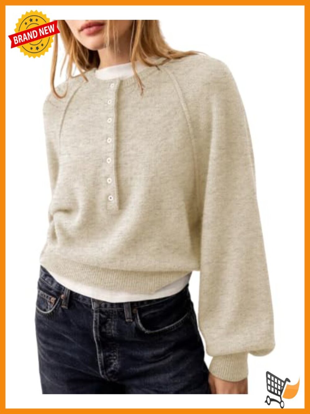 Merino Wool Henley Pullover Sweater Long Sleeve Knit Top